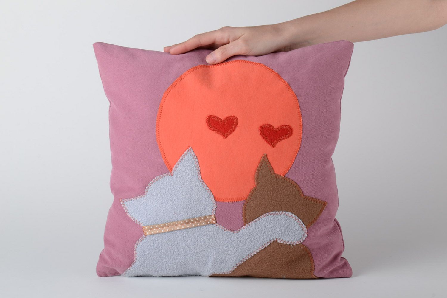 Handmade fabric soft cushion with removable pillowcase Kittens photo 5