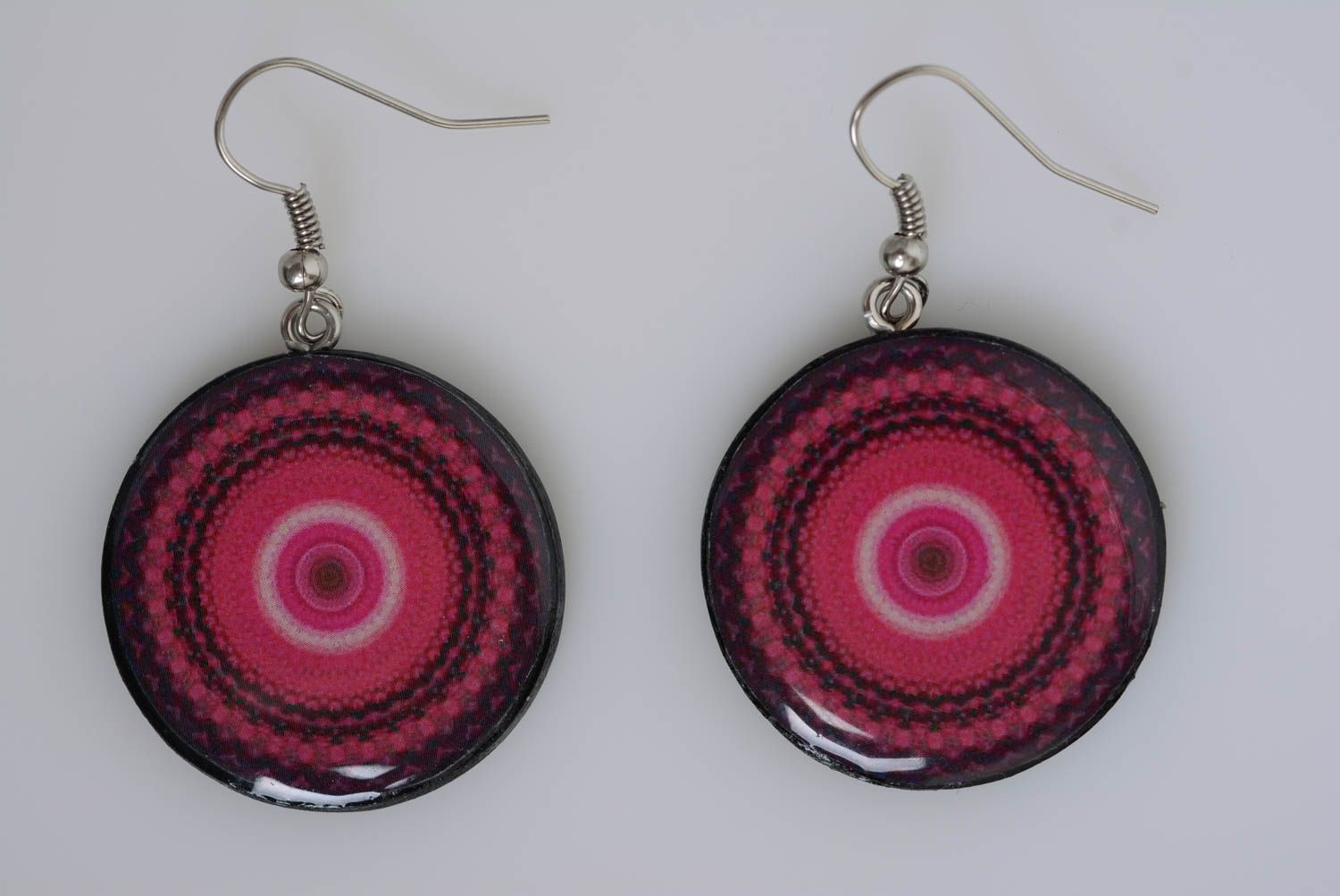 Large designer earrings made of polymer clay handmade pink accessory for girl photo 4