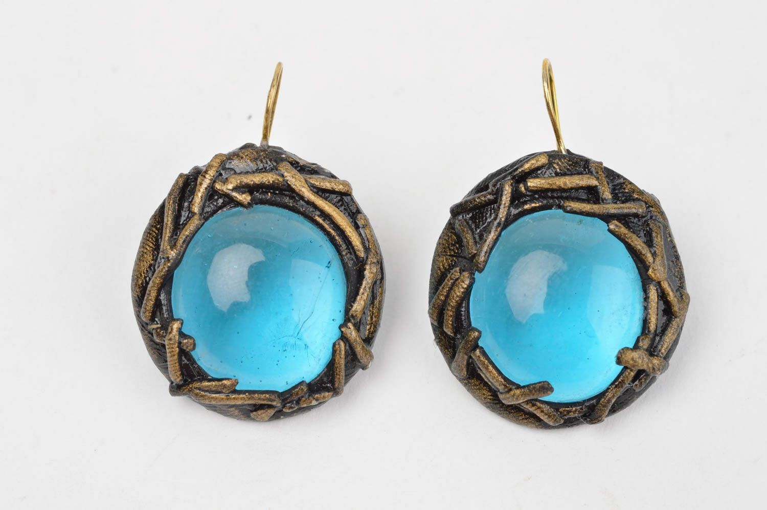 Einzigartige künstlerische handmade Gehänge Ohrringe aus Polymerton in Blau toll foto 2
