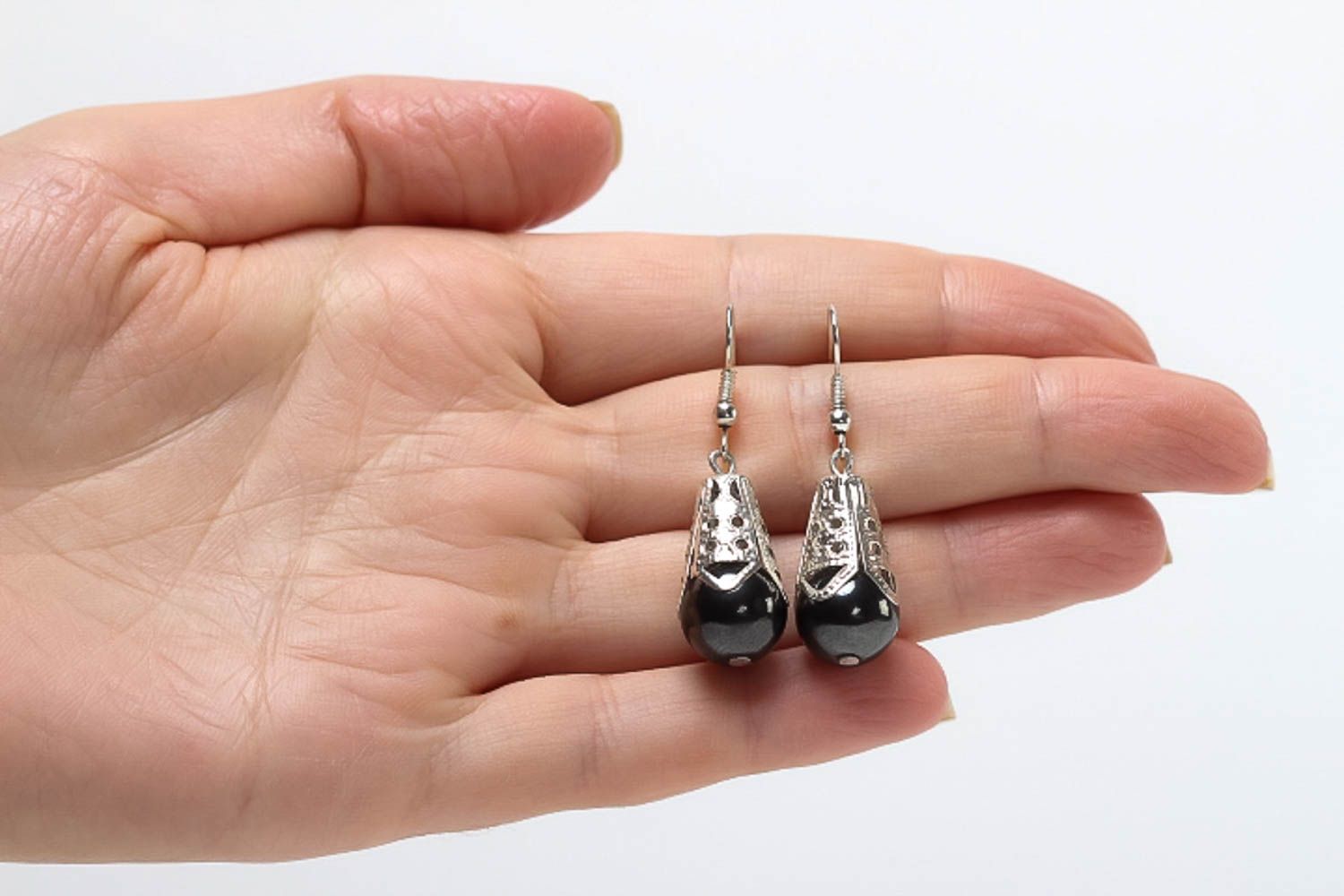 Perlen Ohrhänger handmade Ohrringe Geschenk für Frauen mit Hämatit schwarz  foto 5