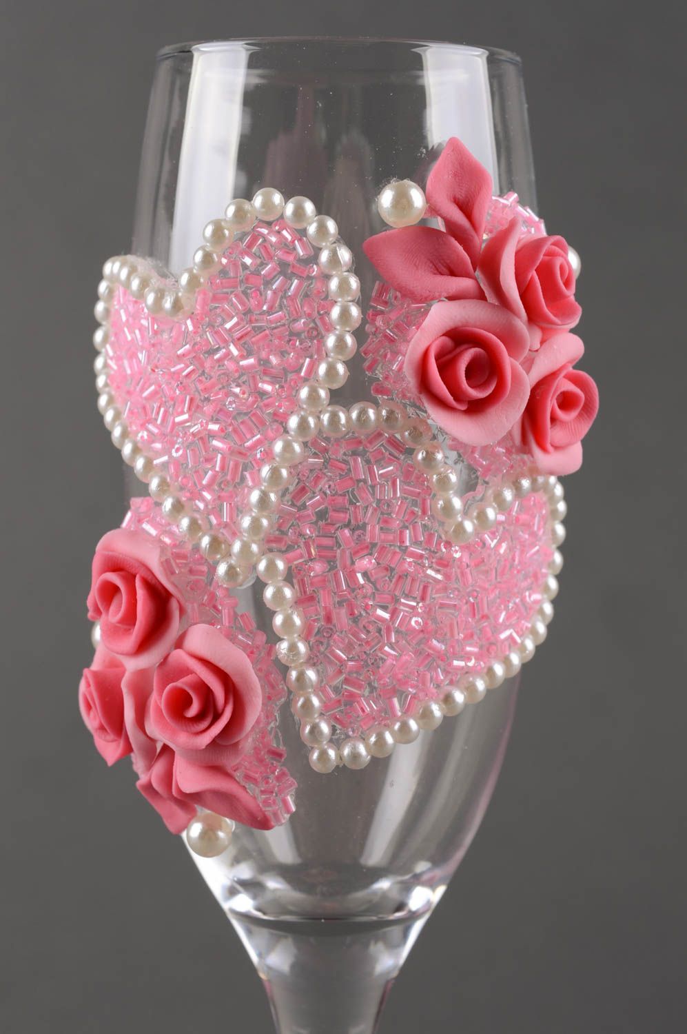 Flûtes à champagne fait main Vaisselle déco en verre cœurs roses Cadeau original photo 2