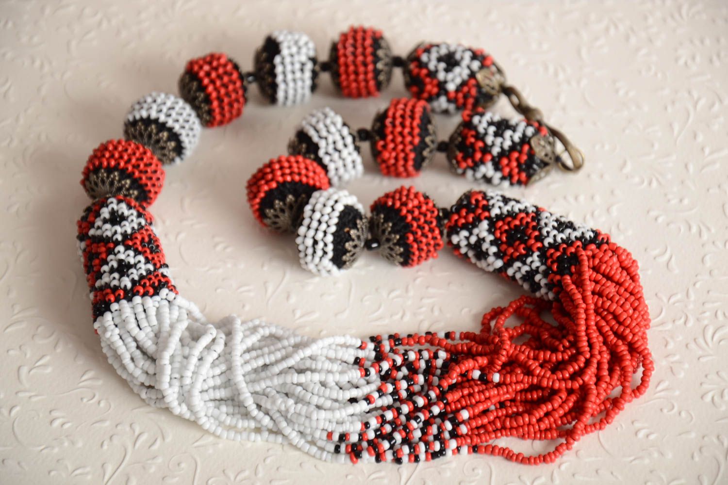 Beaded necklace in ethnic style handmade massive necklace stylish accessory photo 1