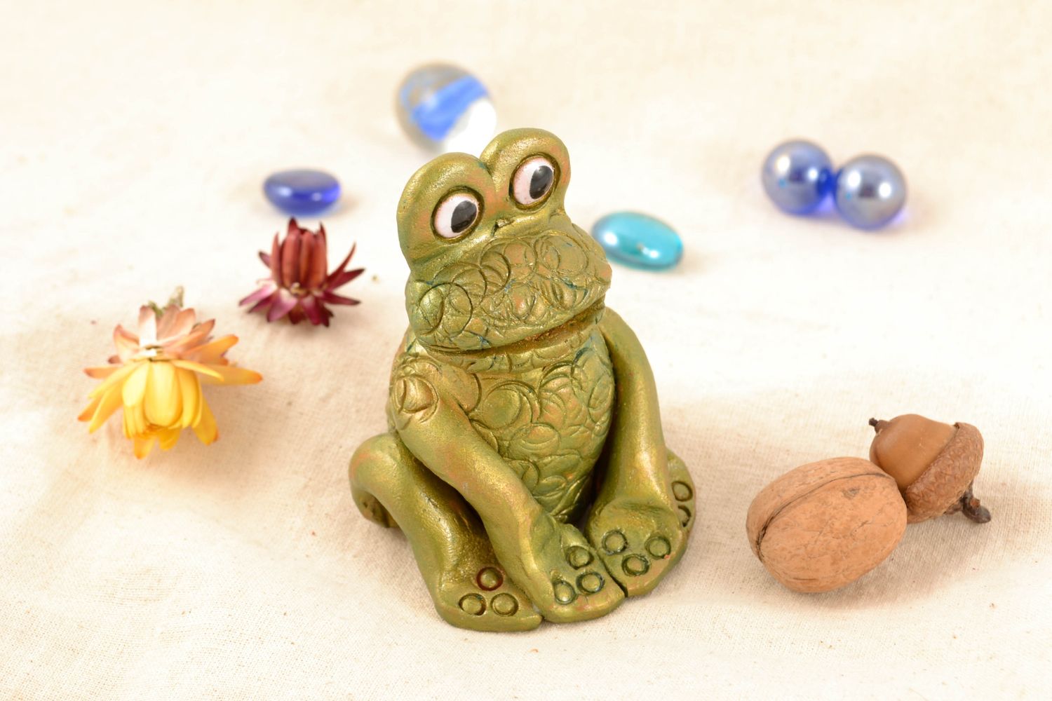 Figurine miniature grenouille en terre cuite faite main photo 2
