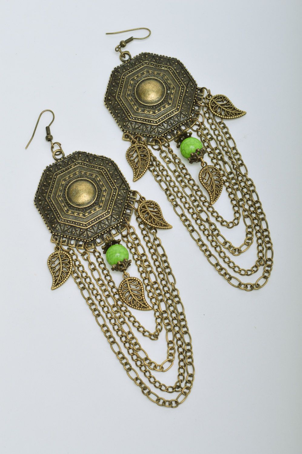 Unusual design handmade metal dangling earrings in ethnic style photo 2