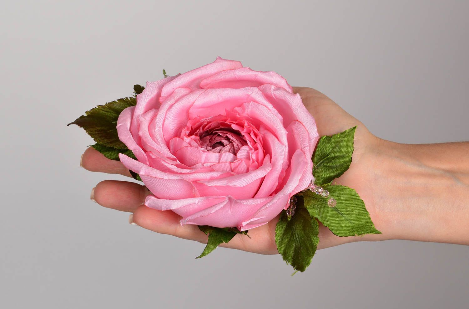 Broche fleur rose Bijou fait main soie satin grande taille Cadeau femme photo 5