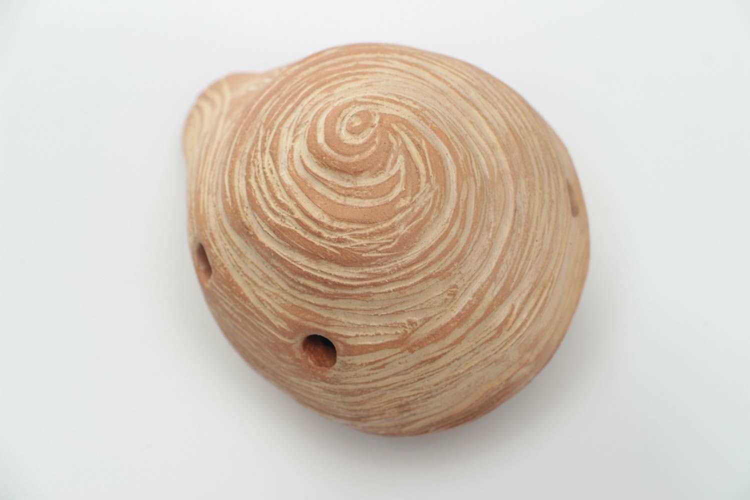 Handmade decorative round gray ceramic ocarina ethnic musical instrument photo 3