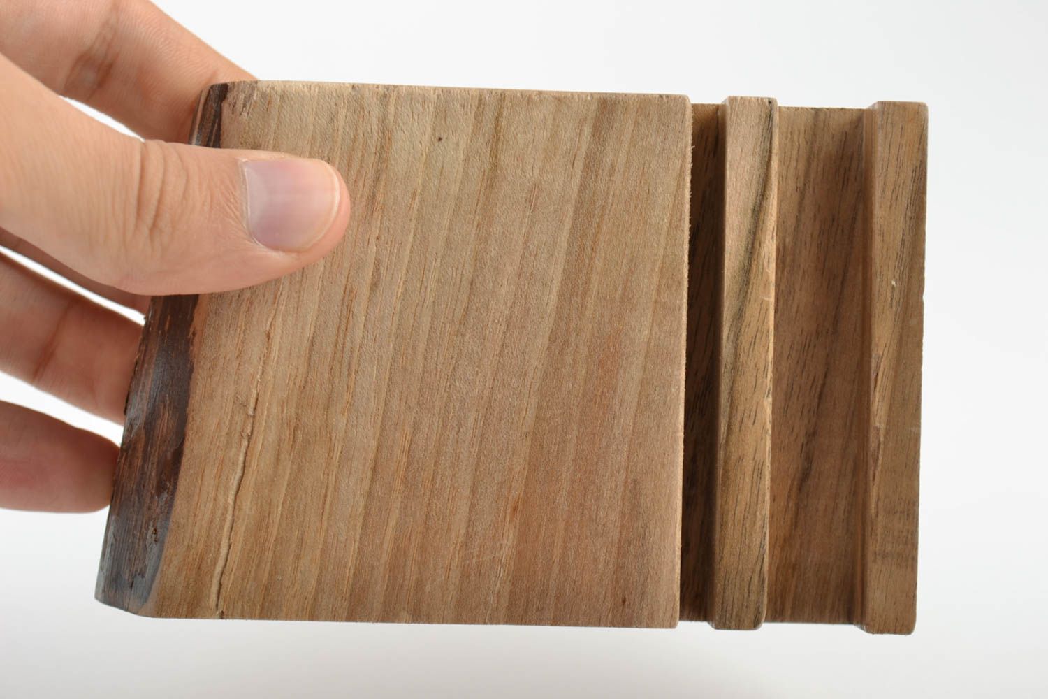 Porte-téléphone en bois verni fait main brun écologique original élégant photo 3