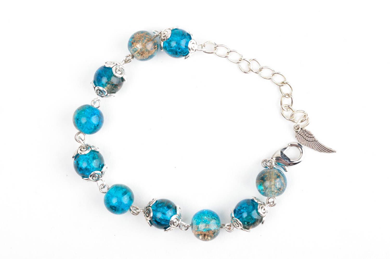 Bracelet verre design Bijou fait main bleu Accessoire femme fourniture métal photo 3