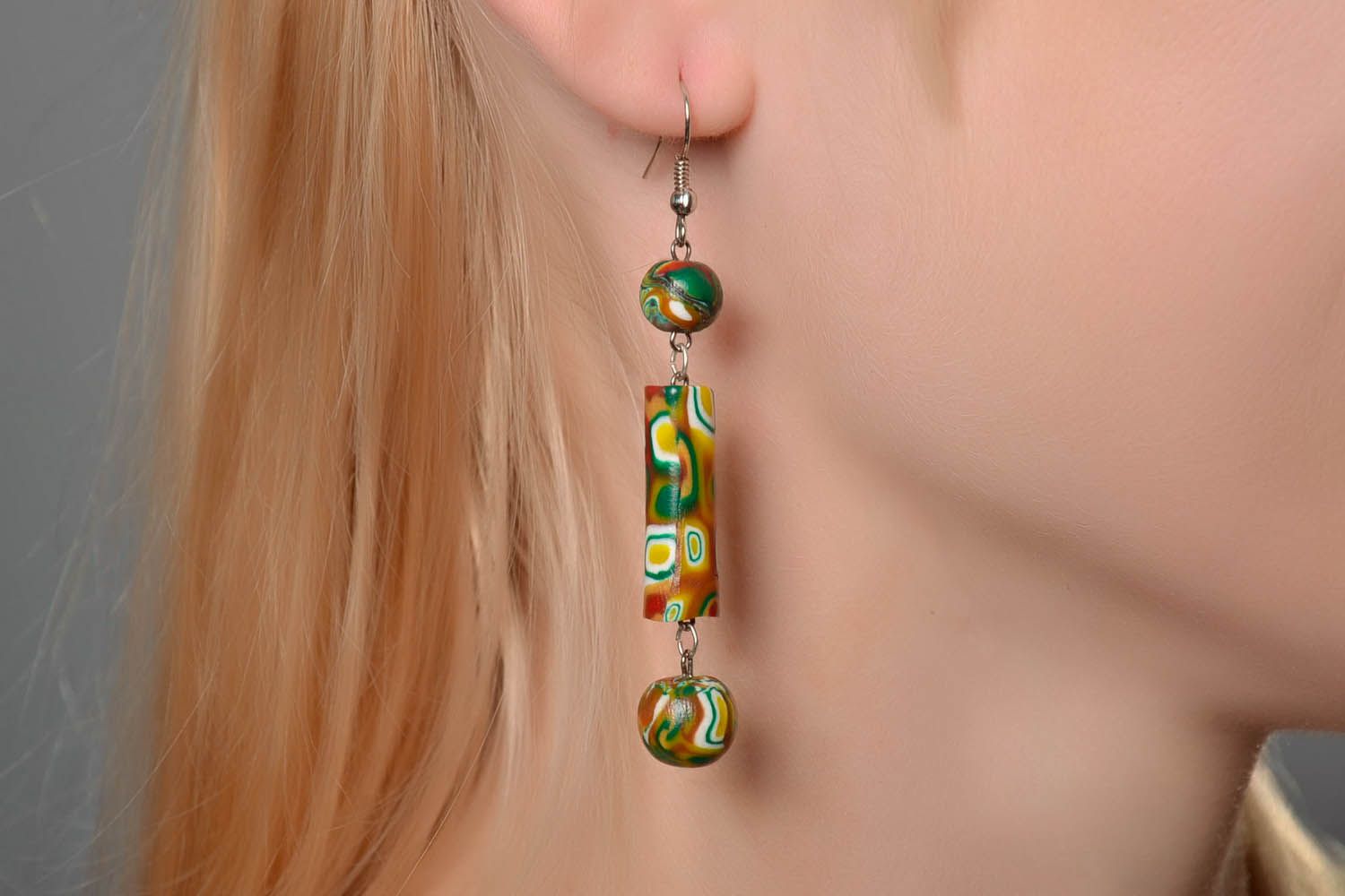 Long polymer clay earrings with pendants  photo 3