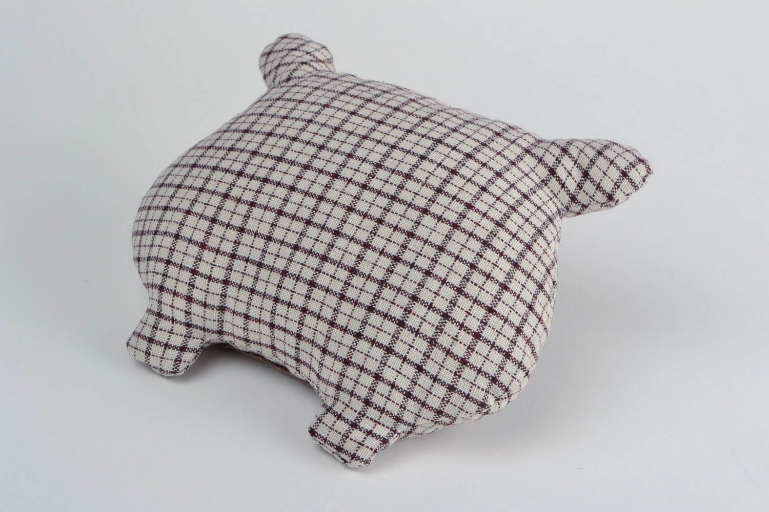 Unusual handmade checkered fabric soft accent pillow in the shape of dog photo 5