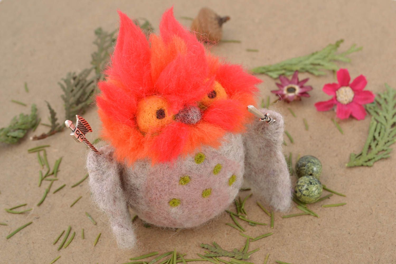 Felted wool toy Owl Defender photo 1