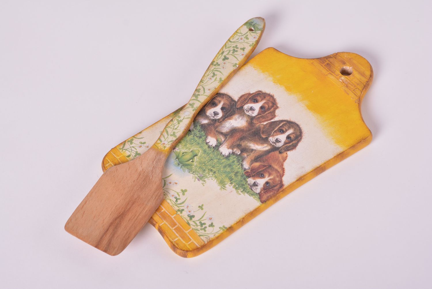 Schneidebrett Holz handmade Küche Dekor Pfannenwender aus Holz süße Hunde foto 1