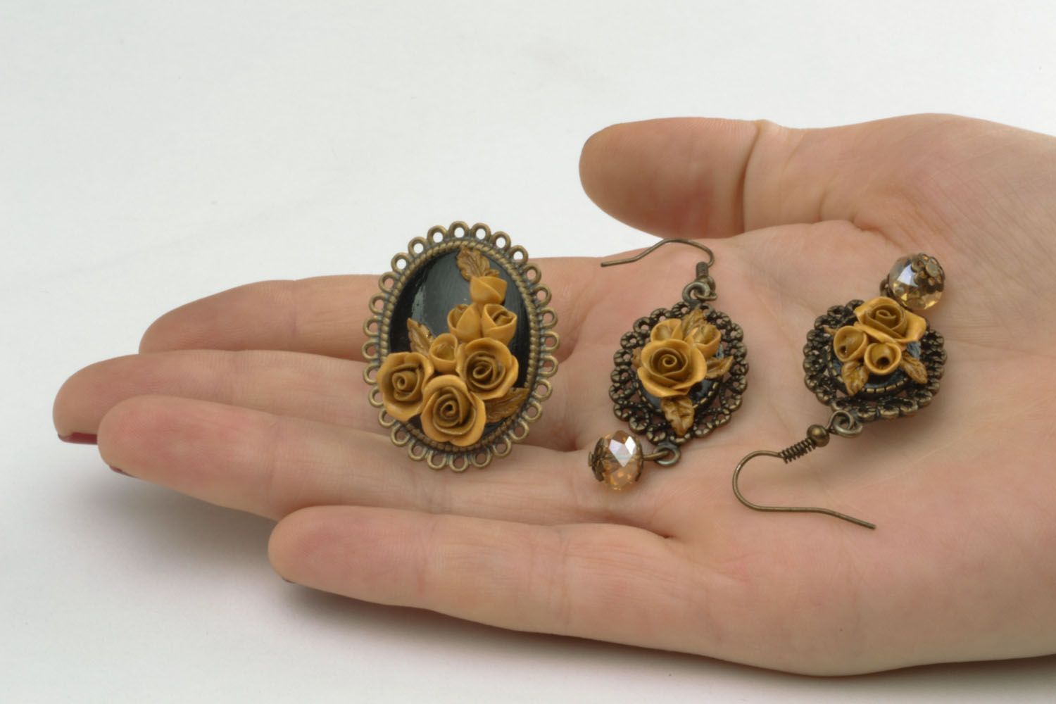 Homemade ring and earrings in vintage style photo 2