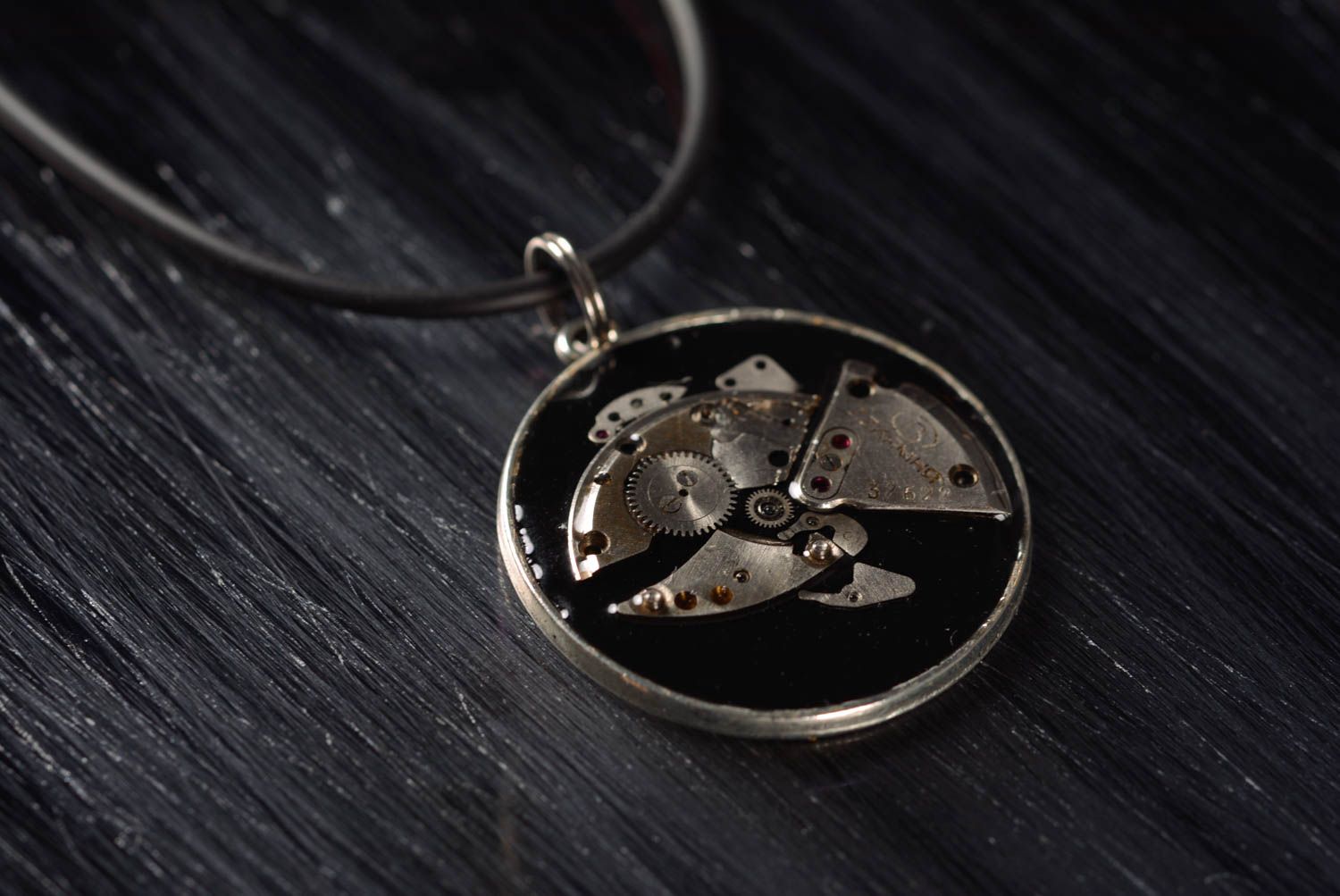 Handmade designer unique steampunk necklace metal pendant with epoxy resin photo 1