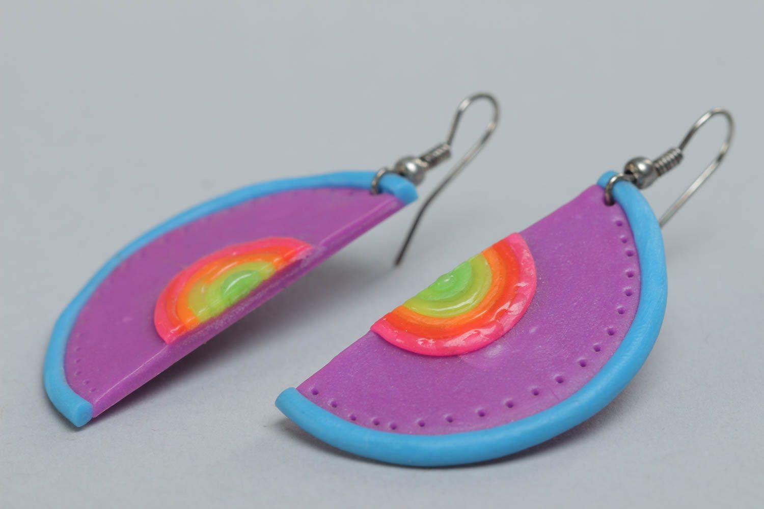 Handmade earrings made of polymer clay bright beautiful designer accessory photo 3