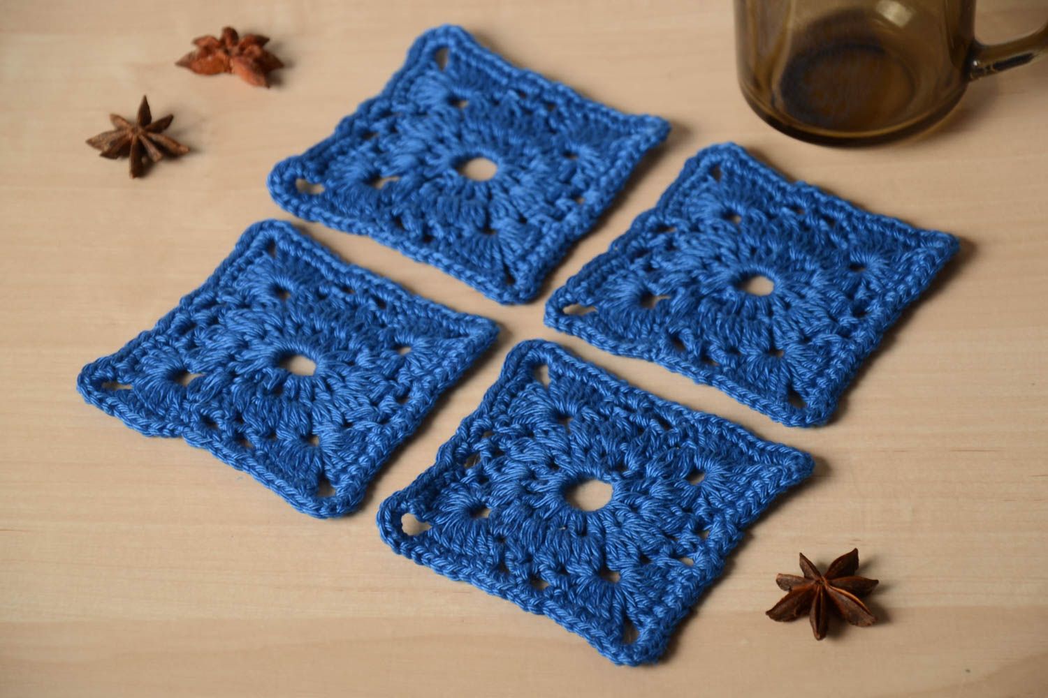 Cute handmade hot pads 4 pieces crochet coaster home textiles kitchen supplies photo 1