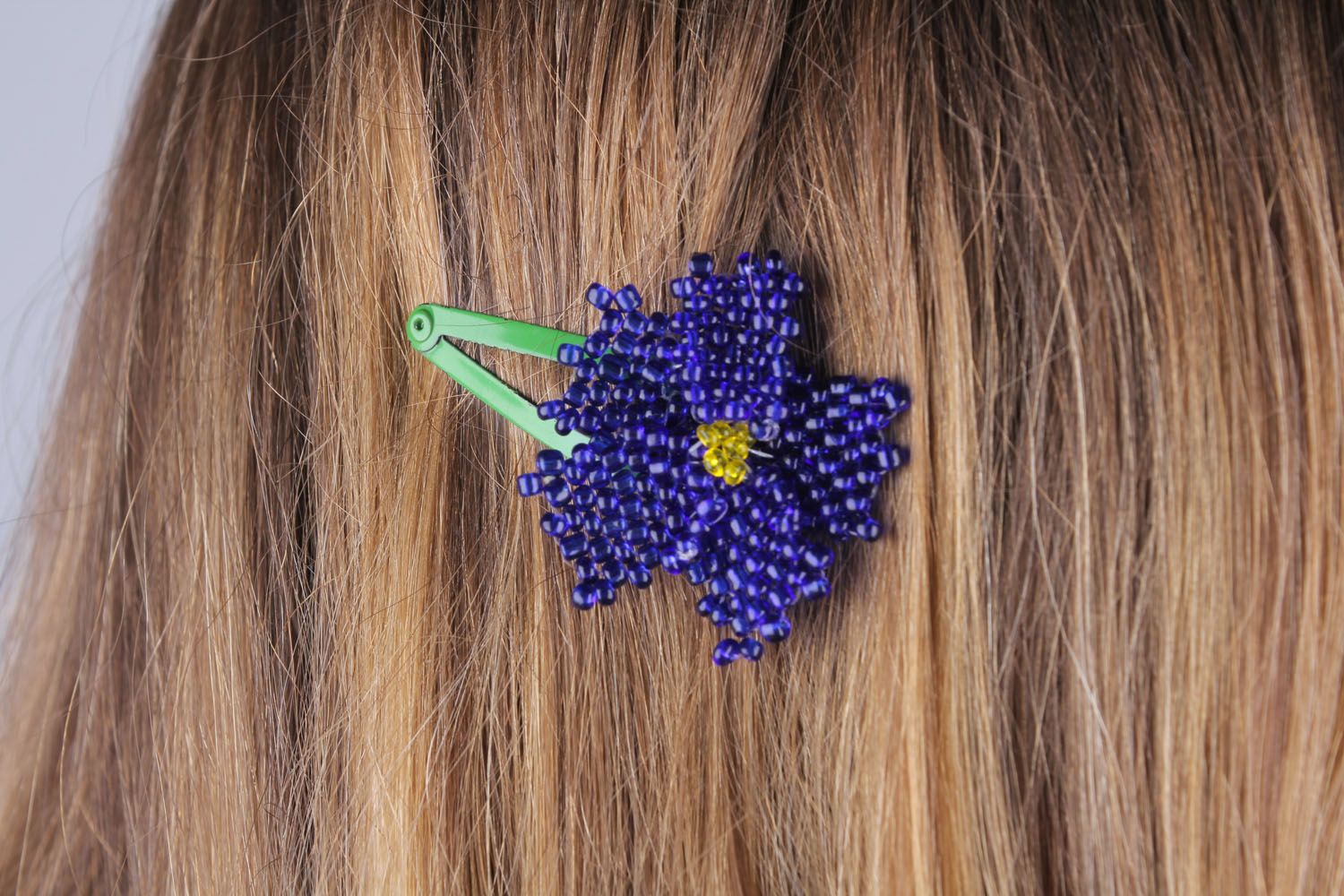 Handmade beaded hair clip Cornflower photo 5