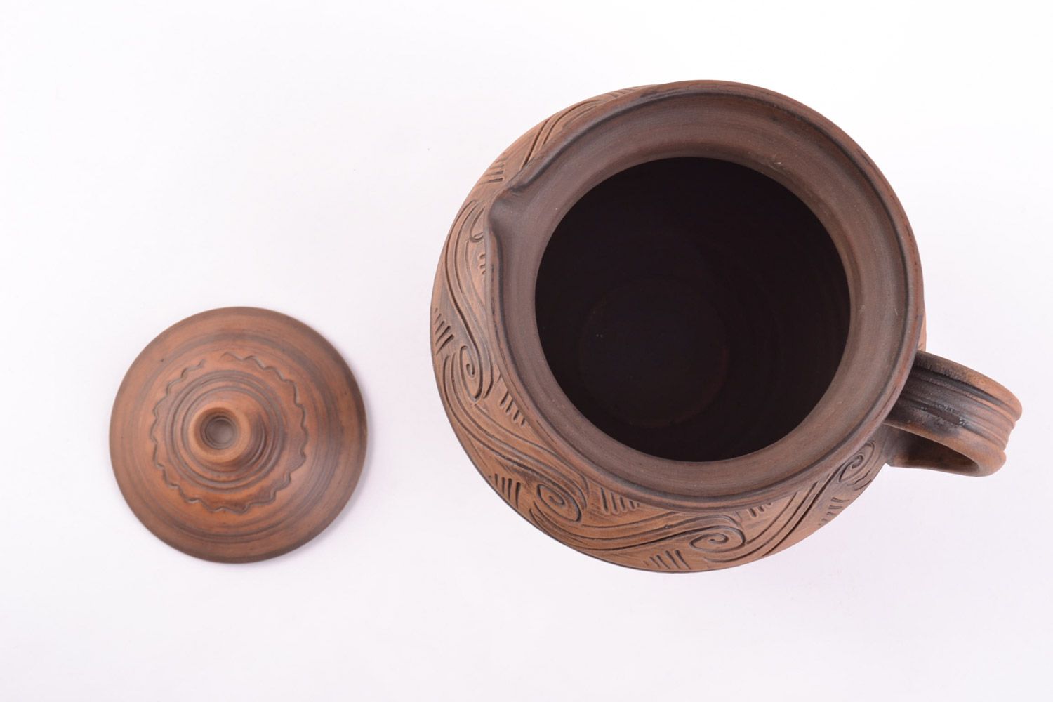 Handmade Keramik Krug aus Ton mit Muster in Braun schön ethnisch 2 Liter foto 3