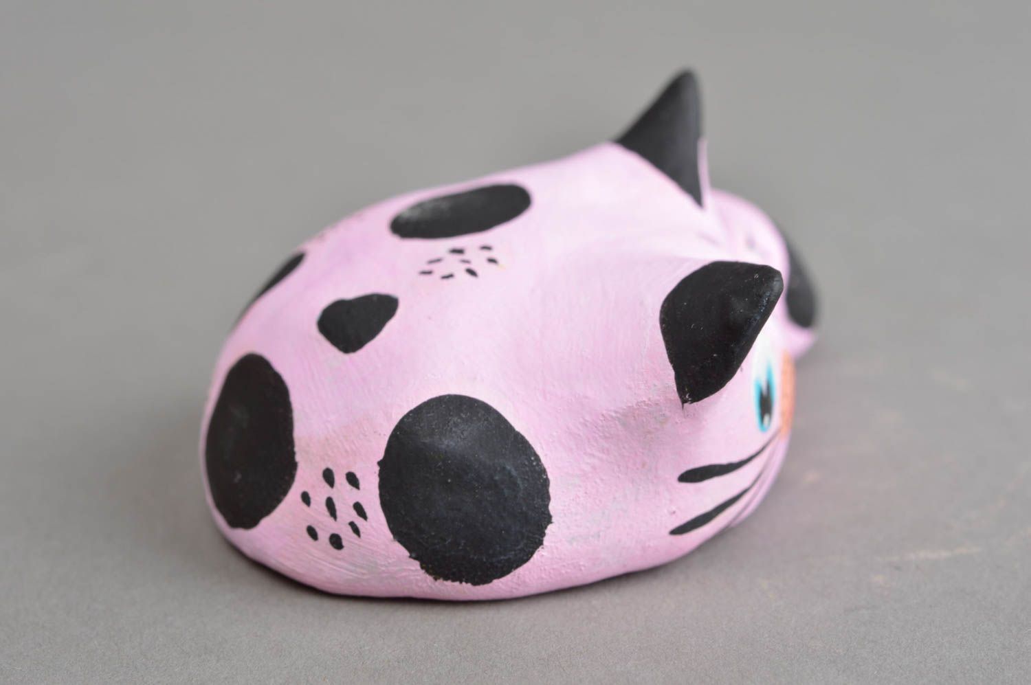Handmade Deko Figur Katze aus Ton Designer Souvenir für Geschenk Statuette rosa  foto 4