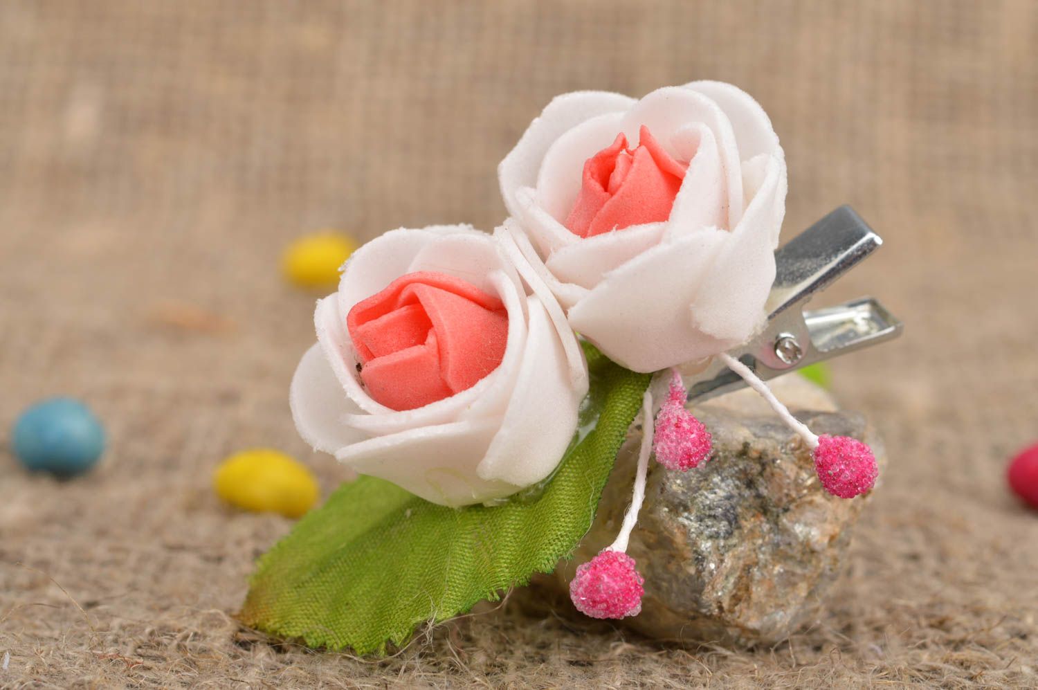 Handmade designer pink tender beautiful small festive flower hair clip  photo 1