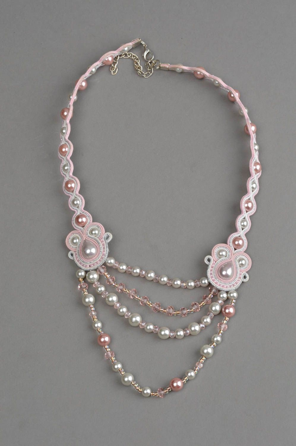 Handmade soutache necklace pearl necklace crystal stylish accessory for women photo 2