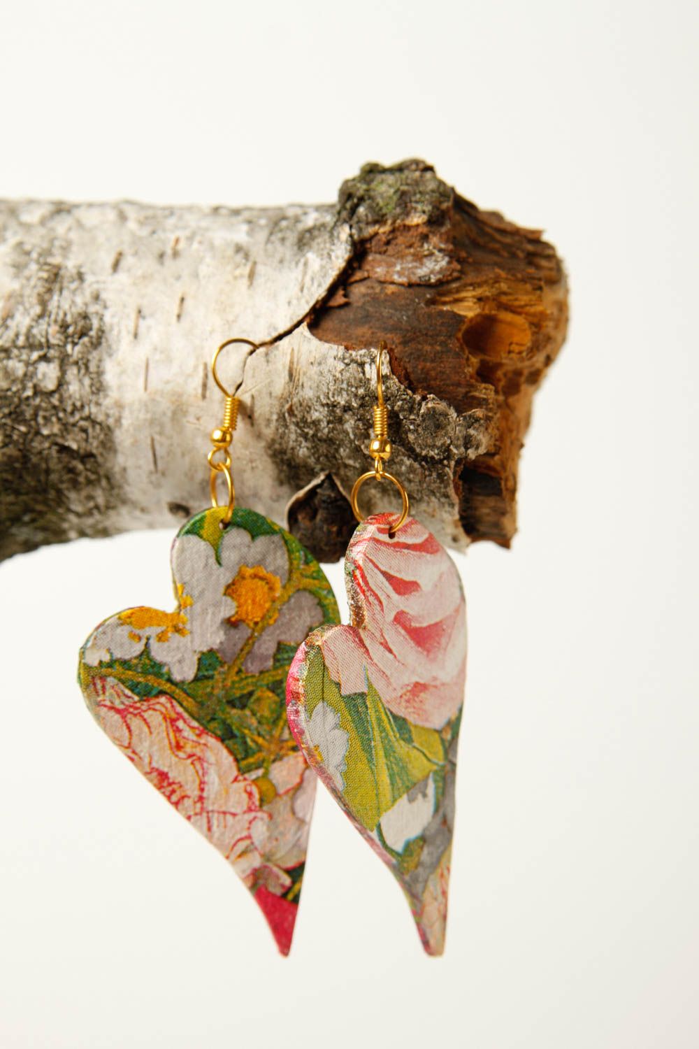 Серьги ручной работы модные серьги в форме сердечек деревянное украшение фото 1