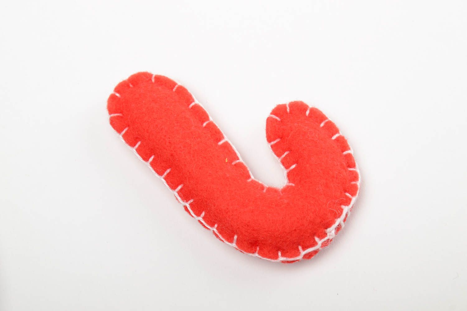 Handmade small red and white striped felt educational soft toy letter J for kids photo 3