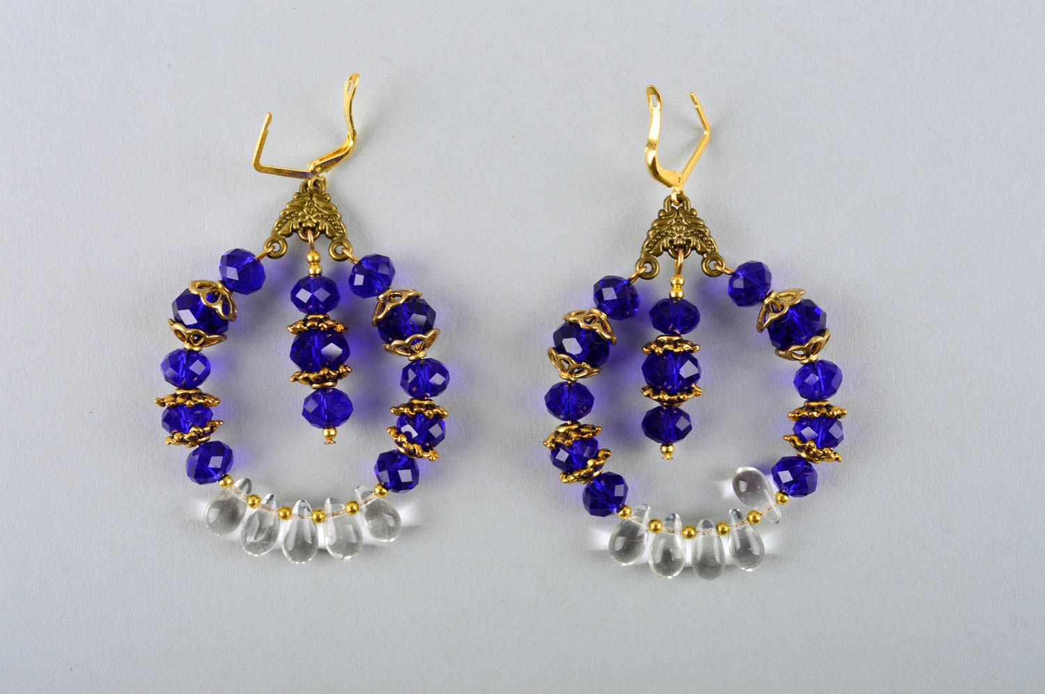 Handmade blue beaded earrings elegant accessories designer cute earrings photo 4