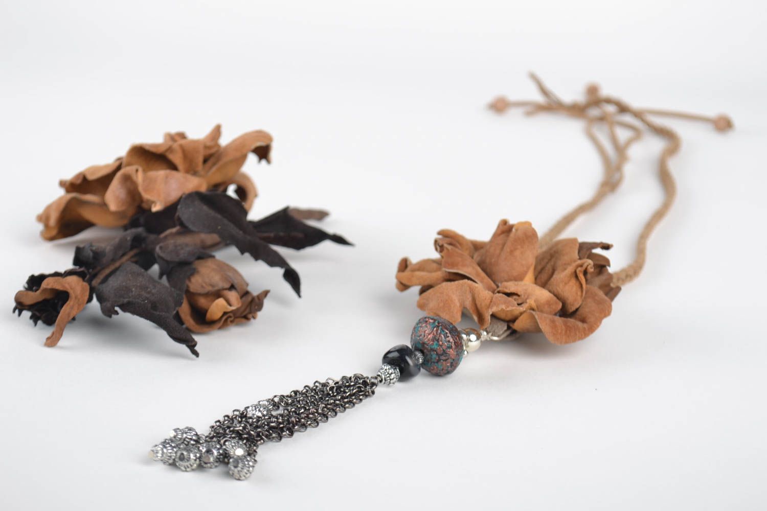 Handmade pendant handmade brooch present for girl leather jewelry set of jewelry photo 4