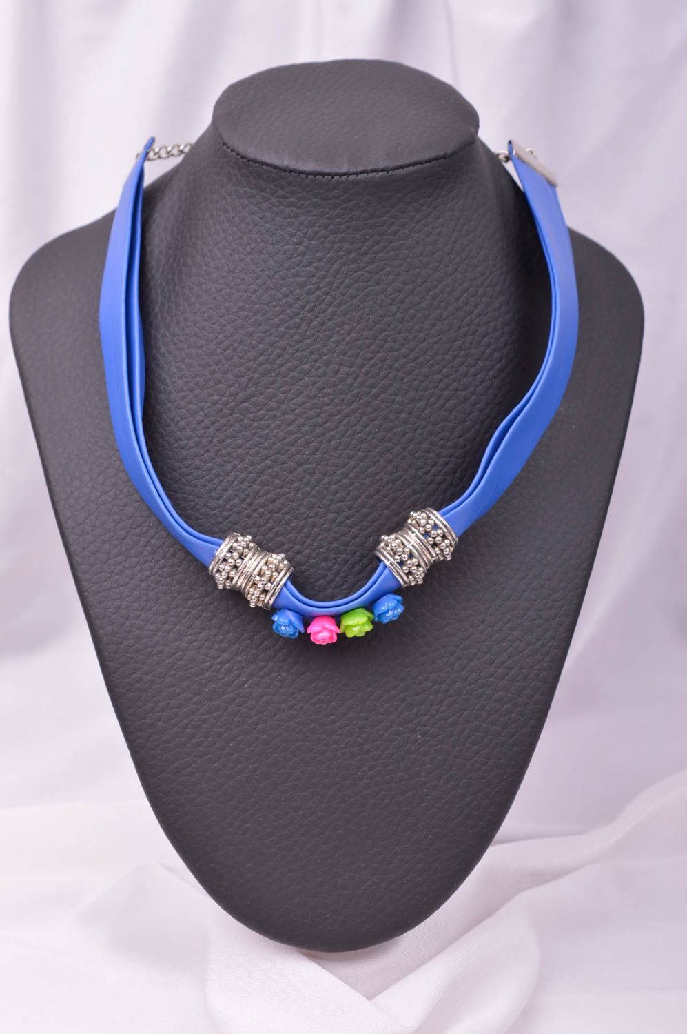 Blue beaded necklace designer colorful neck accessory perfect present photo 1