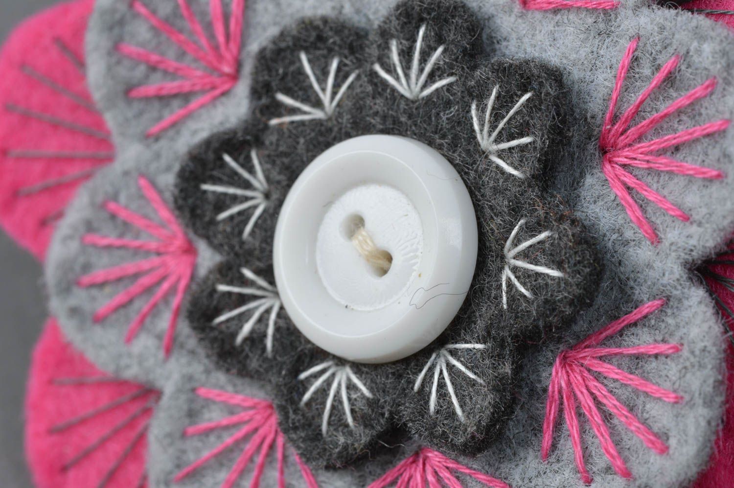 Handmade artificial pink and gray felt flower with button for interior decoration photo 3