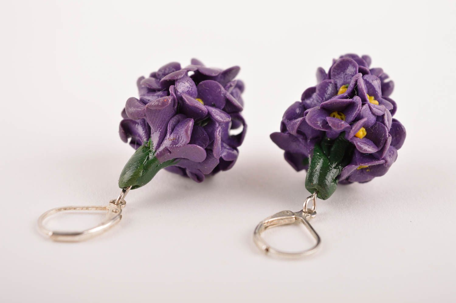 Handmade Blumen Ohrringe Designer Schmuck Accessoire für Frauen violett foto 5