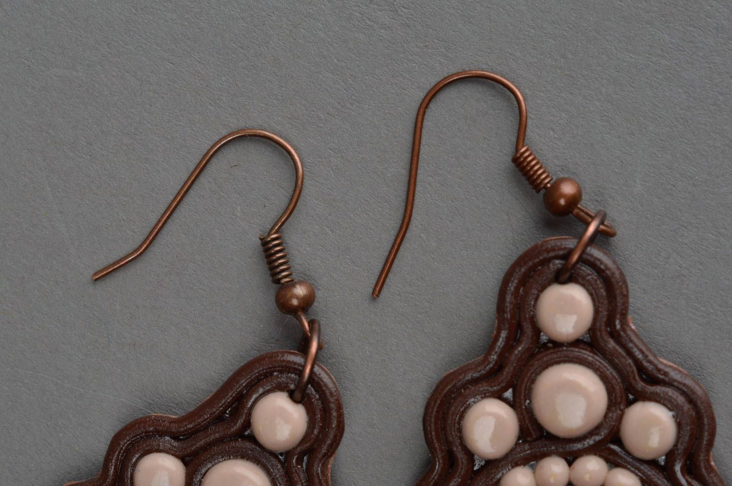 Handmade earrings with charms polymer clay earrings soutache earrings for women photo 4