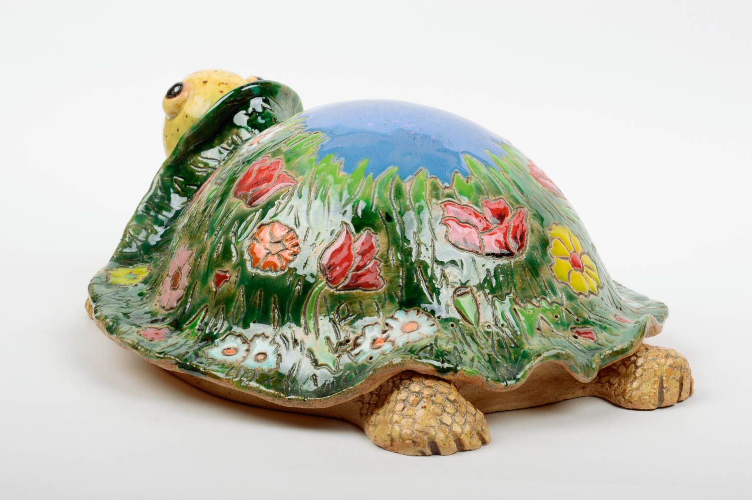 Керамическая статуэтка с росписью черепаха ручной работы авторская красивая фото 5