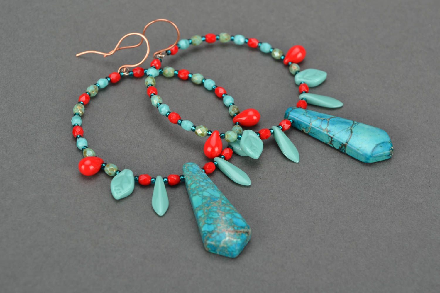 Handmade jewelry set made of glass beads and variscite necklace and earrings photo 3
