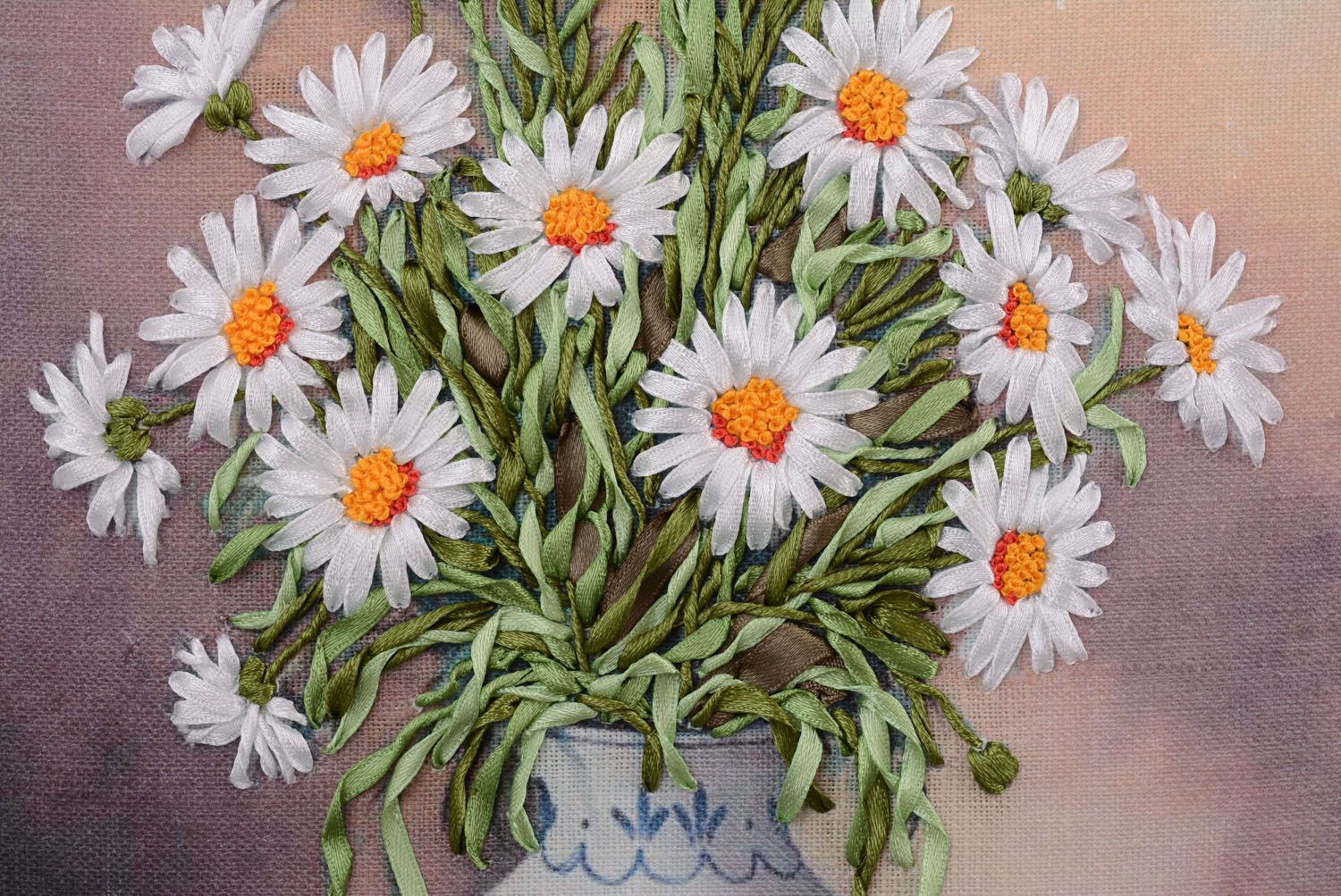 Embroidered picture Camomiles in Vase photo 5