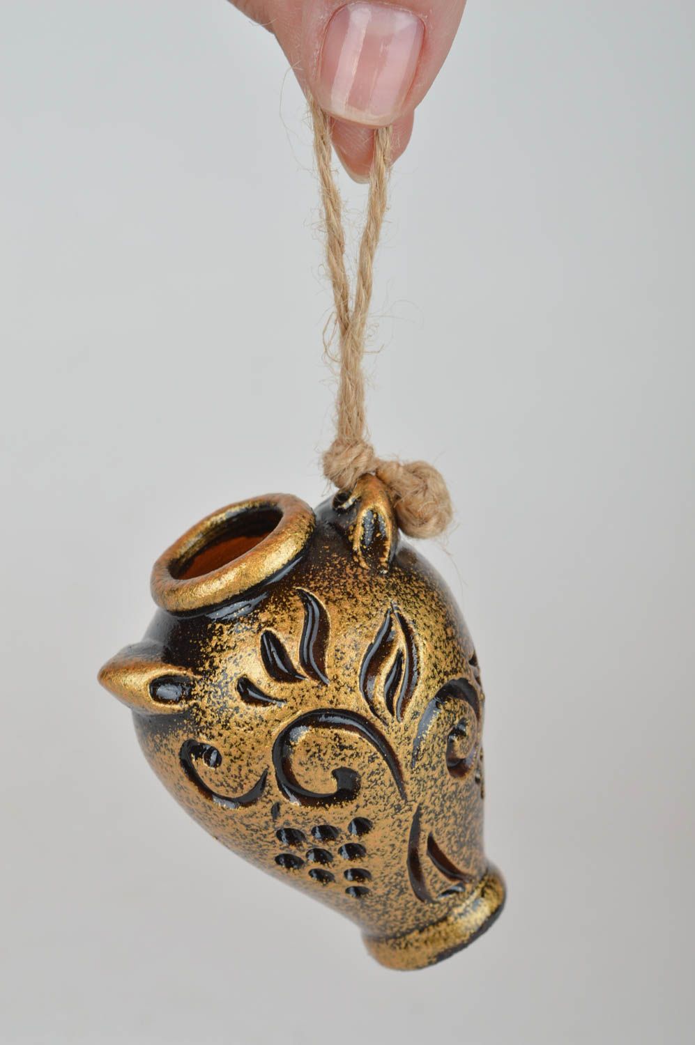 Маленькая керамическая вазочка сувенир золотистого цвета ручная работа фото 3