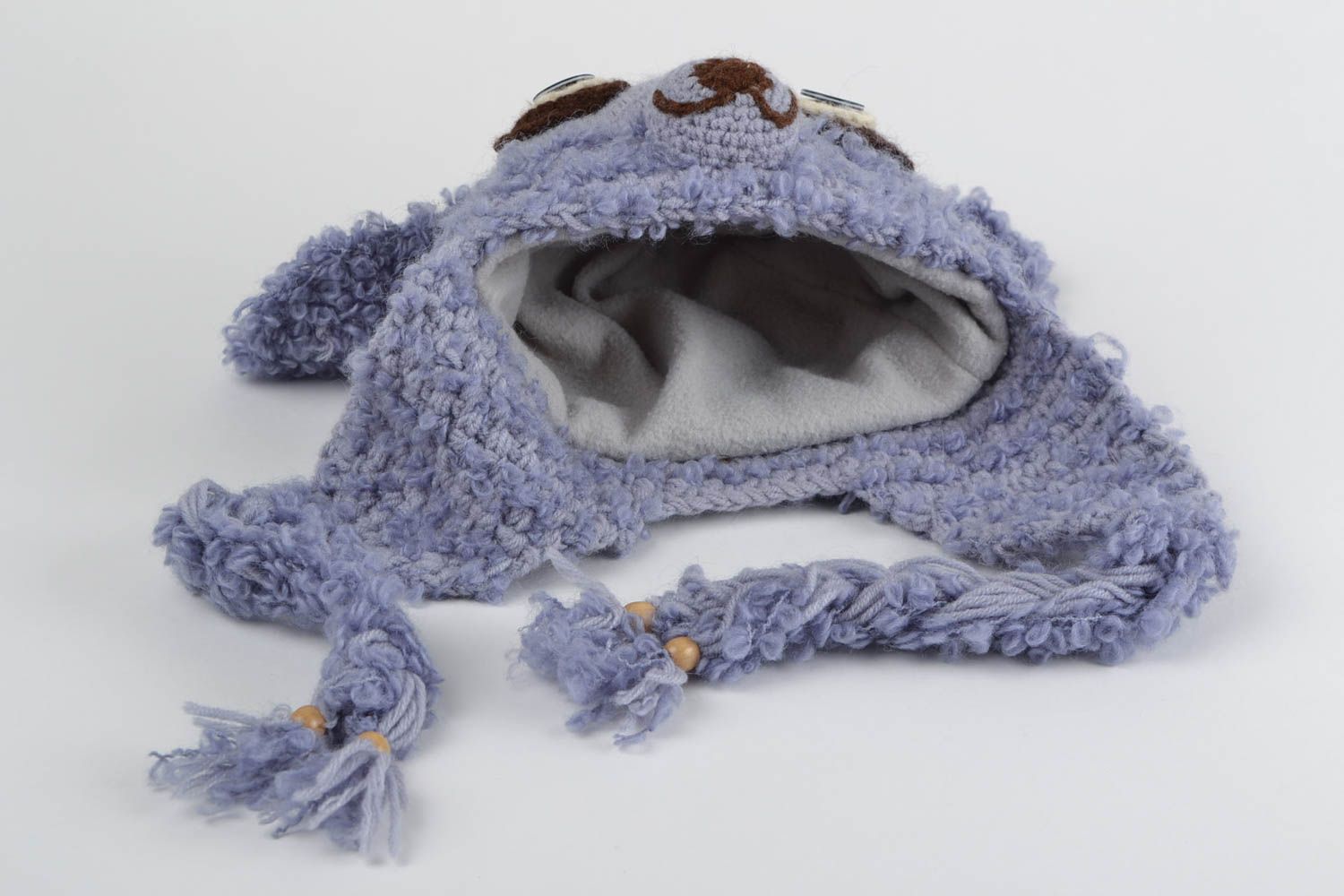 Funny handmade cap knitted winter cap headwear made of natural wool cute cap photo 4