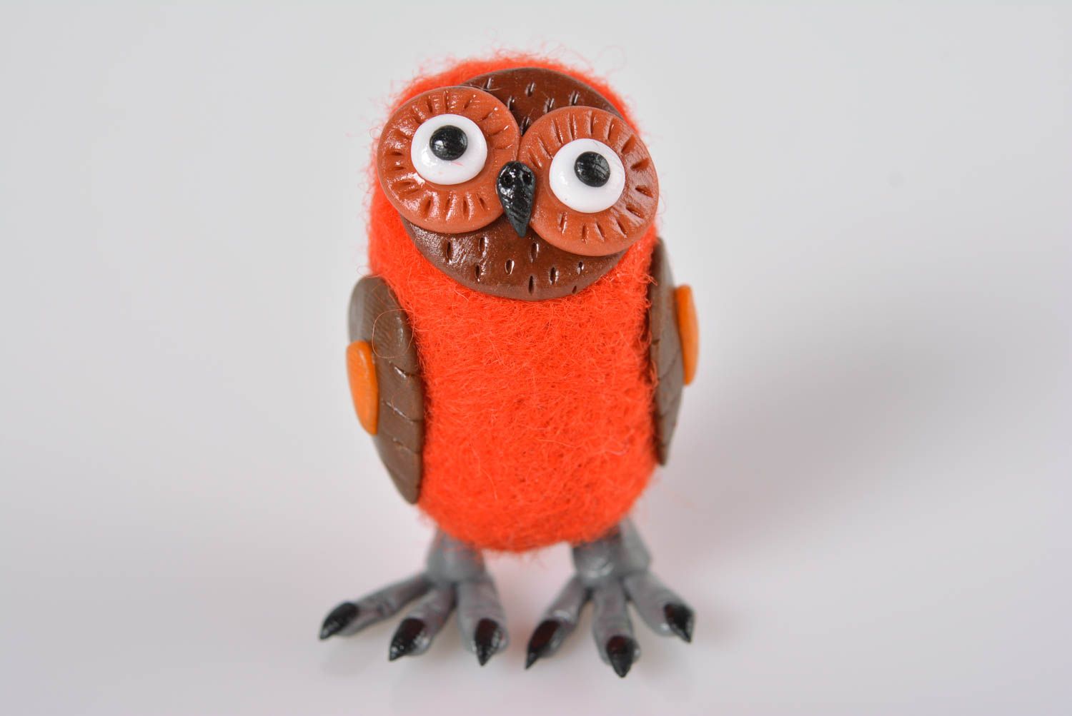 Валяная игрушка хэнд мэйд фигурка из пластики игрушка из шерсти Оранжевая сова фото 1