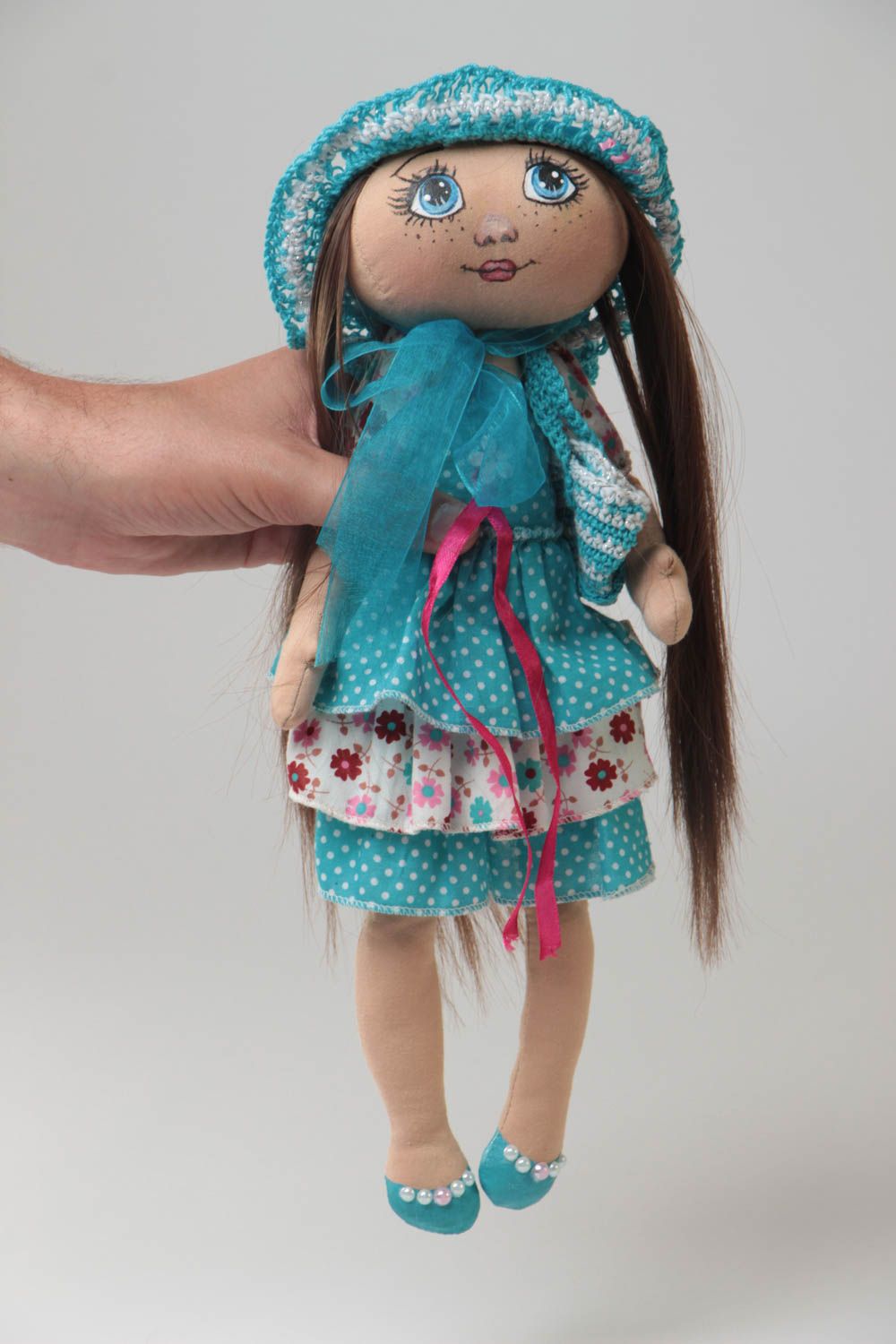 Interieur Puppe aus Textil handmade Spielzeug für Kinder blauäugige Kristine  foto 5