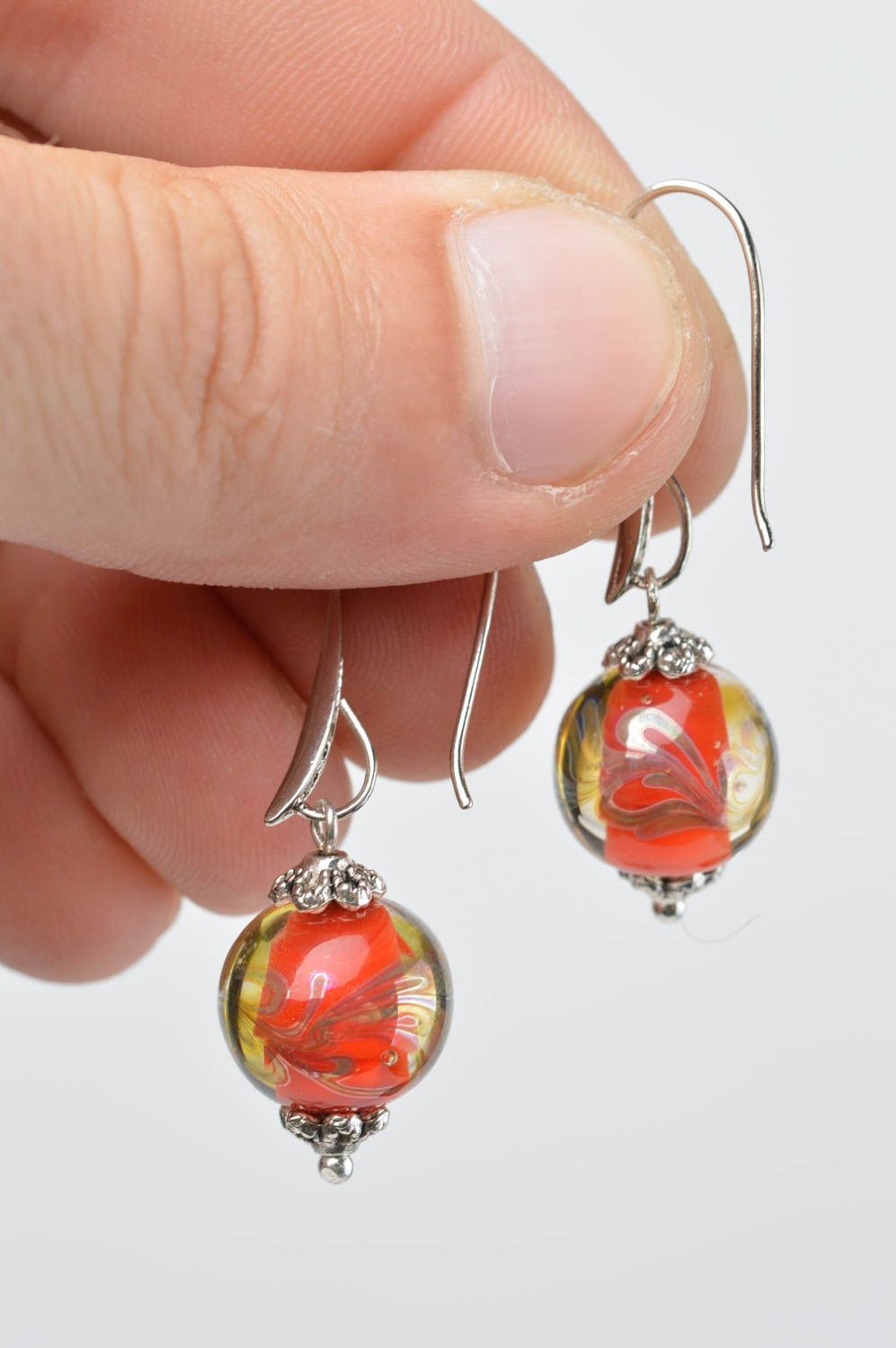 Handmade earrings with charms glass earrings lampwork accessories glass jewelry photo 5