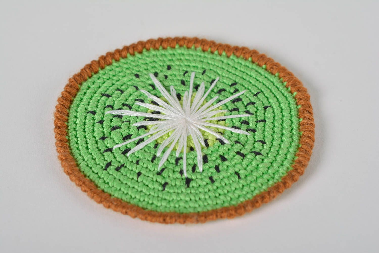 Dessous-de-verre fait main Sous-verre rond tricoté au crochet vert Déco cuisine photo 1