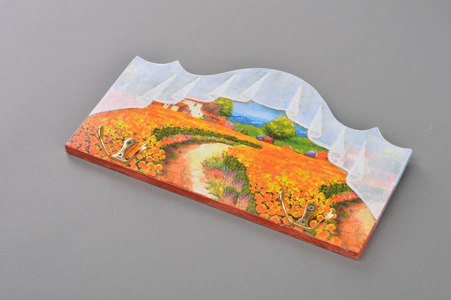 Handmade Handtuch Hakenleiste aus Holz für Küche in Decoupage schön originell foto 1