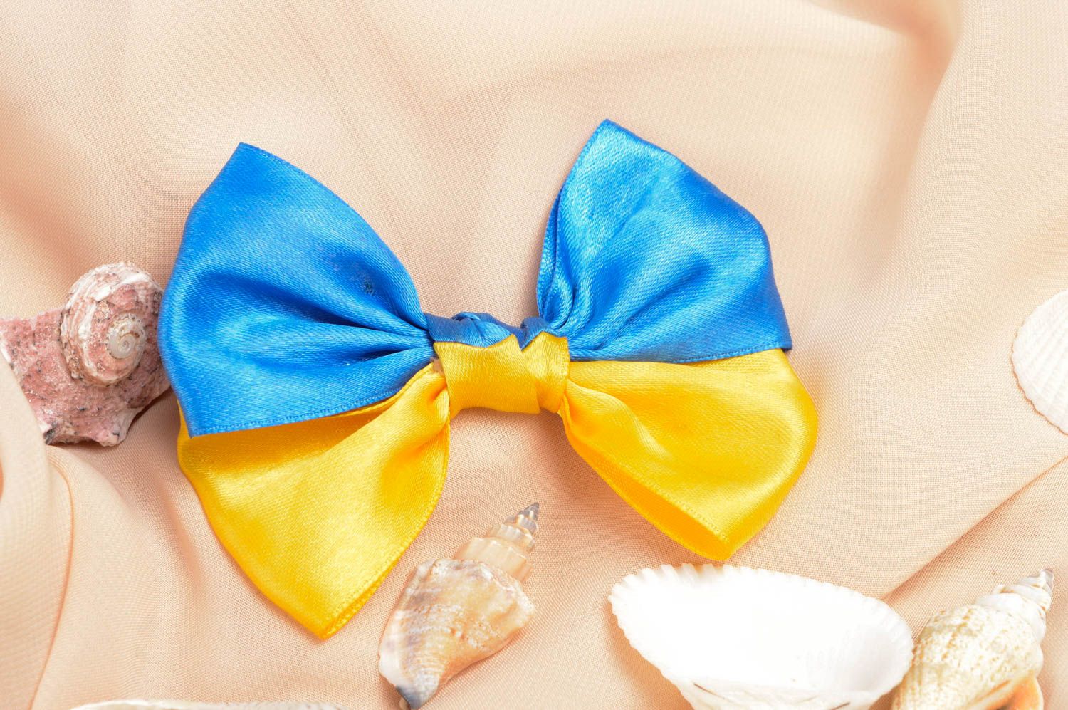 Handmade Schleife für Haare Haarschleife blau gelb Kinder Haarspange grell  foto 1
