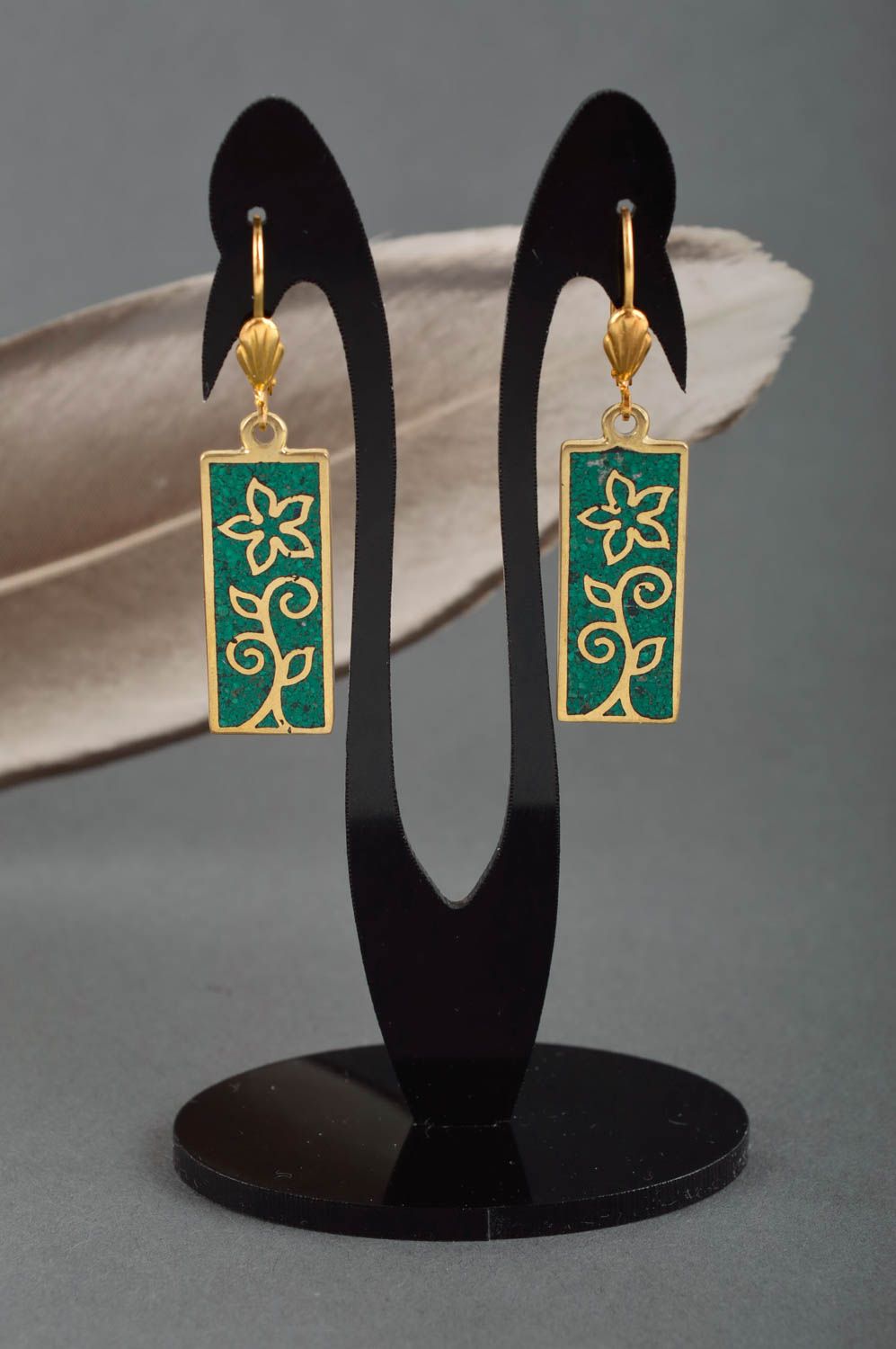 Earrings in Eastern style designer handmade earrings green long earrings photo 1