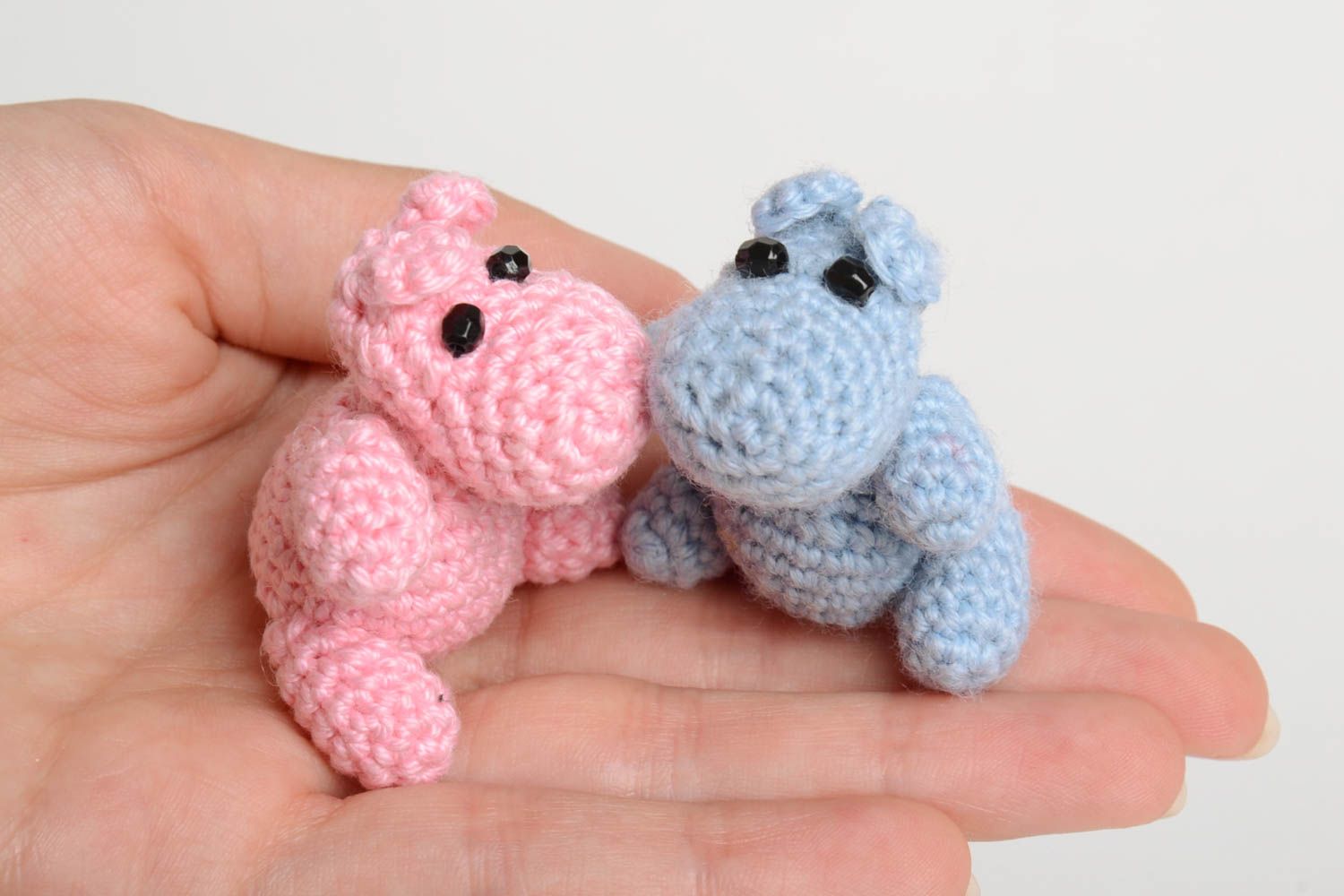 Jouets enfant Peluches faites main Cadeau original 2 pcs hippos bleu rose coton photo 5