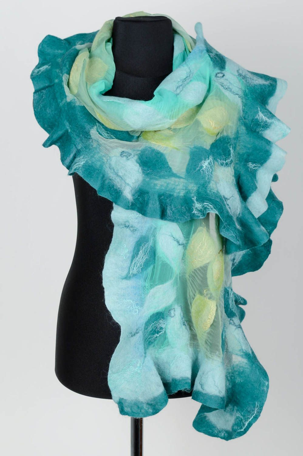 Handmade Damen Schal blauer Schal Chiffon Wolle Seide Accessoires für Frauen foto 1