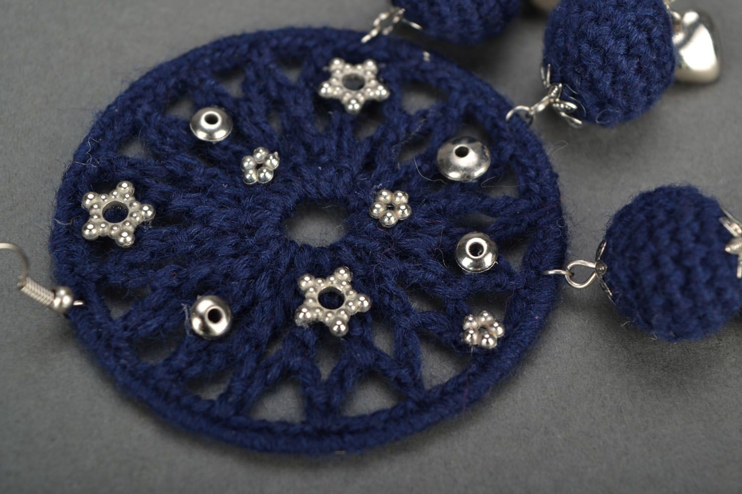 Homemade blue round crochet earrings photo 4