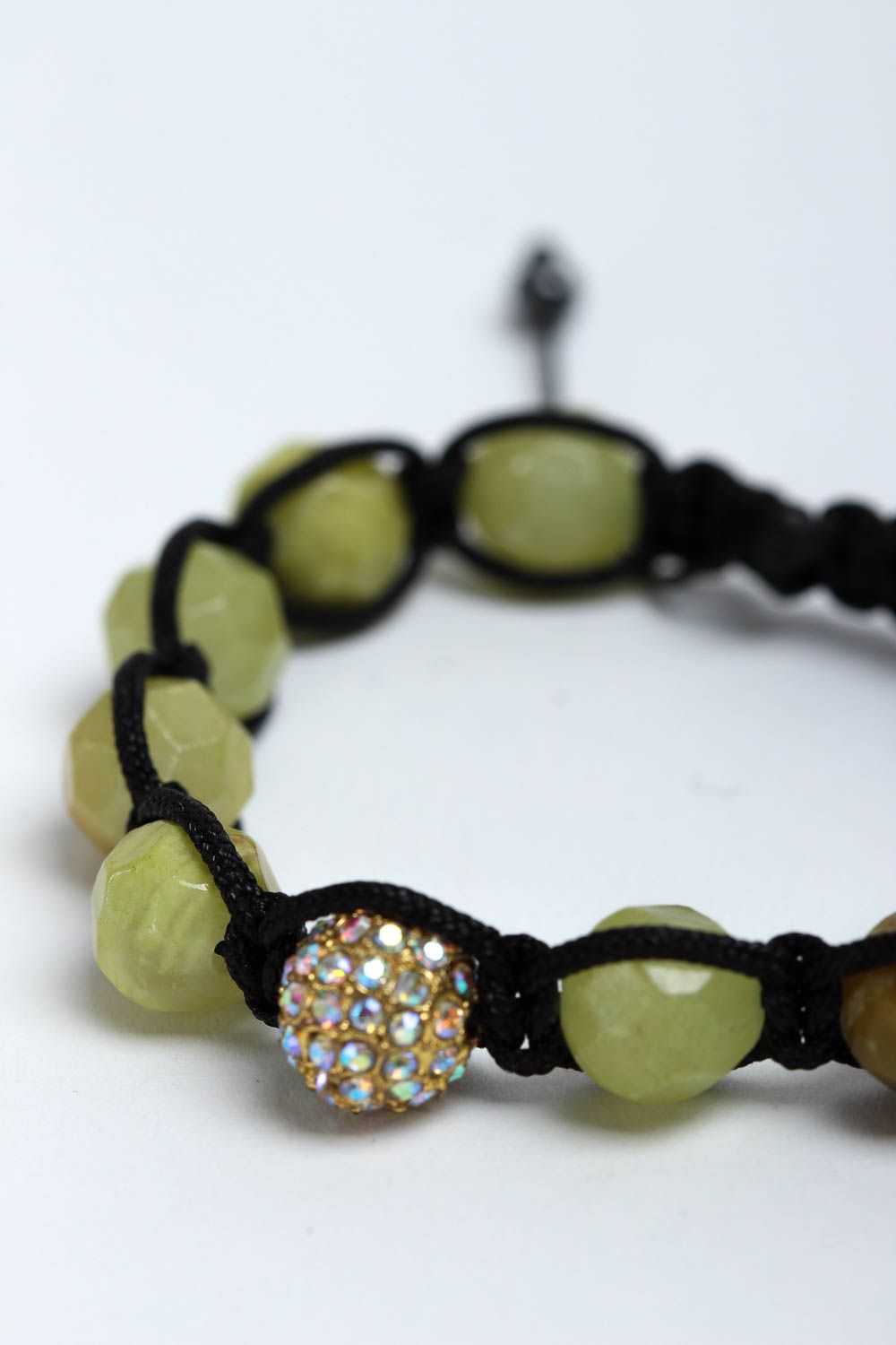 Bracelet en onyx Bijou fait main pierre naturelle vert cordon noir Cadeau femme photo 3