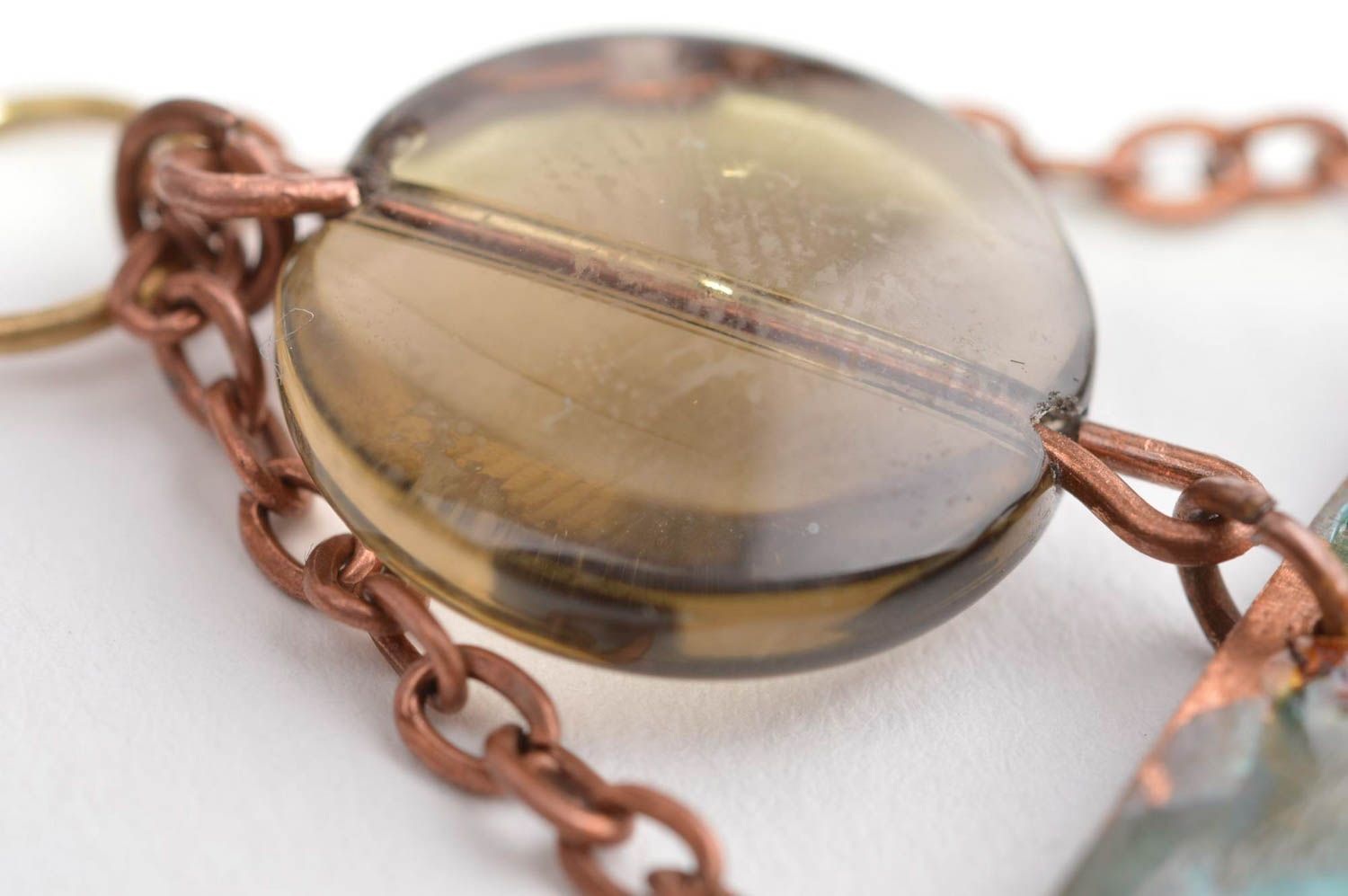 Pendentif métal cuivre Bijou fait main verre chaîne design Accessoire femme photo 5